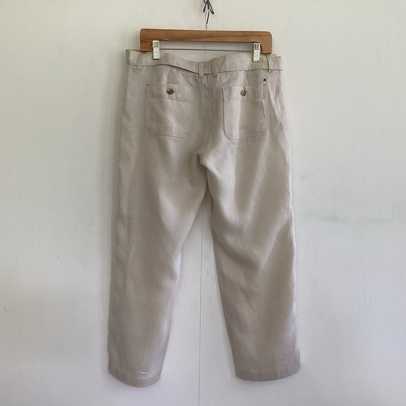 Tommy Hilfiger probably Vtg linen cream cropped straight leg self-tie pants 6 - Picture 4 of 7